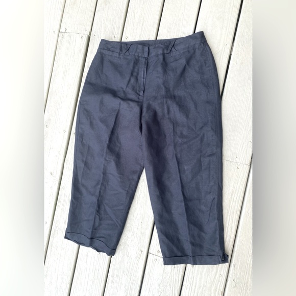 Larry Levine Pants - Larry Levine - Black LINEN high rise crop sport pants with cuffs, XL (see chart)